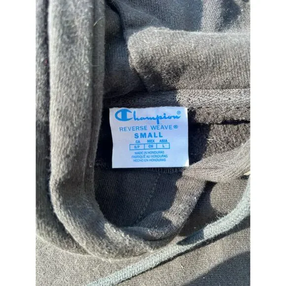 Champion Sweatshirt Women Size Small Black Reverse Weave Embroidered Hooded Crop - Picture 4 of 5